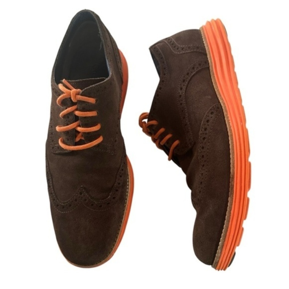 Cole Haan Lunar Grand Wingtip Suede Brown And Orange Oxford Size 9